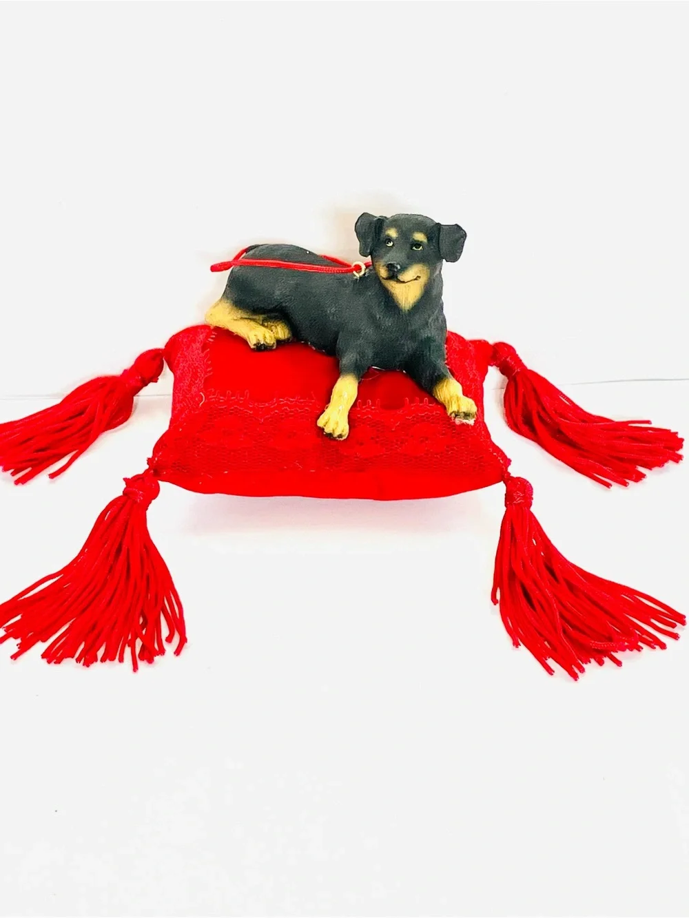 Handmade Rottweiler On A Red Velevet Pillow Ornament Read